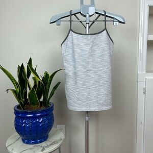 LULULEMON Power Y Gray White Striped Workout Tank Top